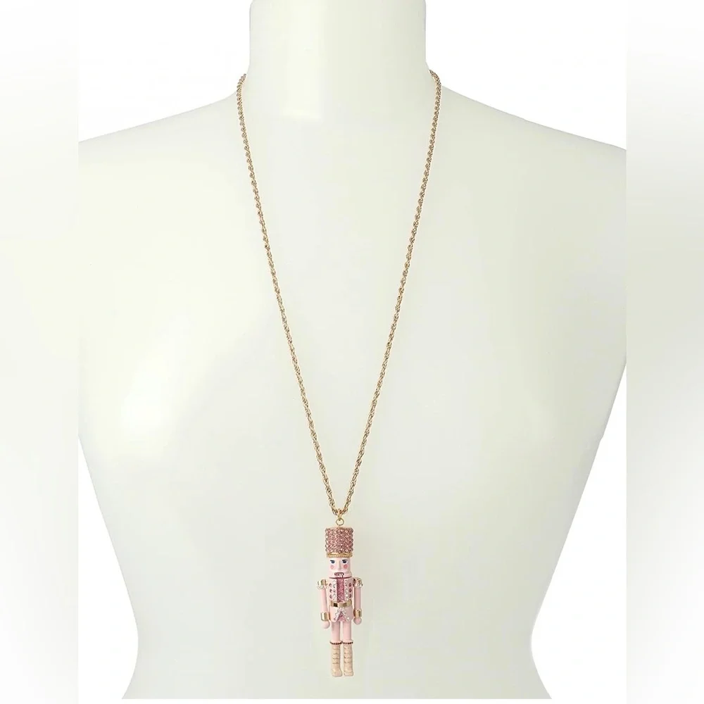 NWT Betsey Johnson Gold and Pink Nutcracker Pendant Necklace - Picture 4 of 4